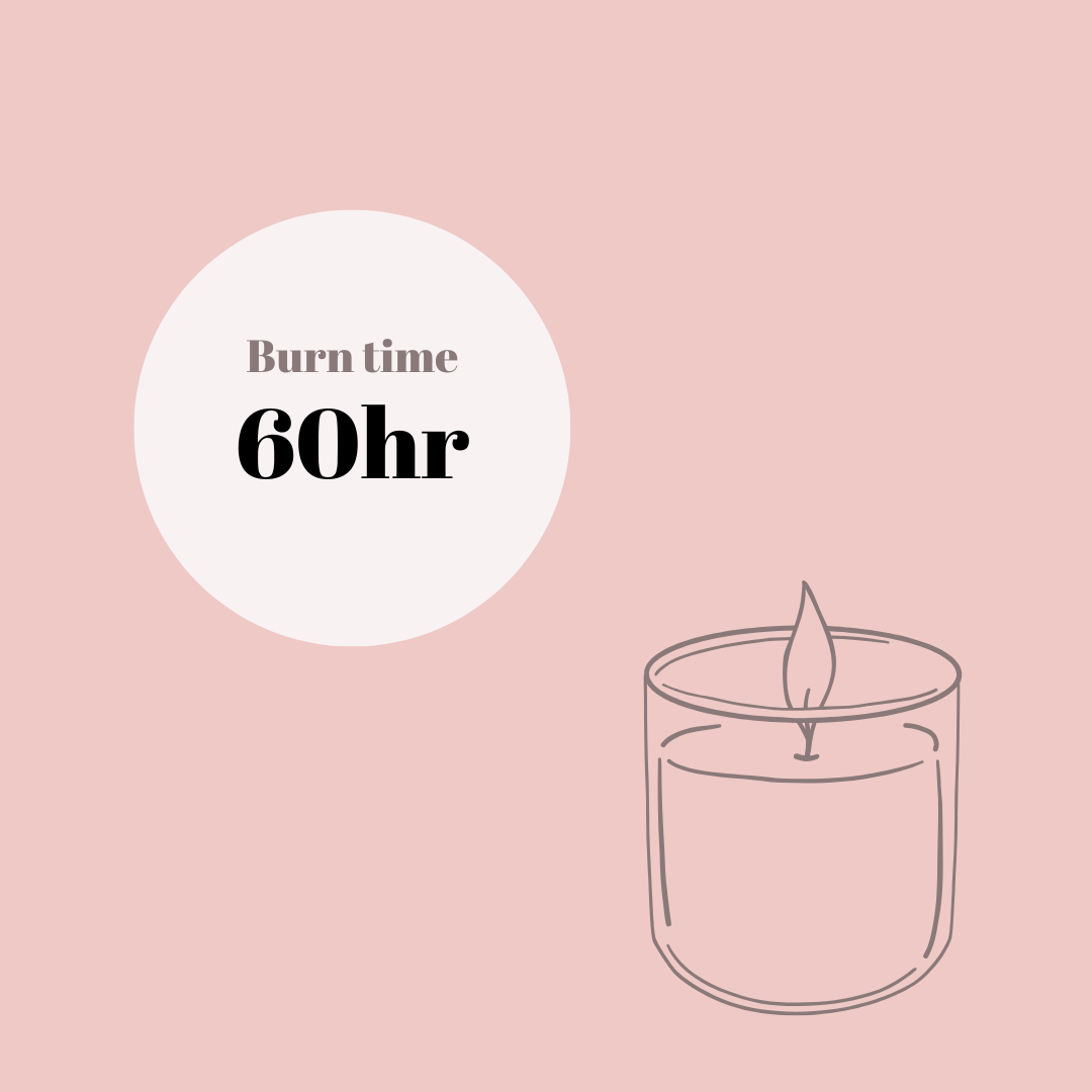 Candle with 'Burn time 60hr' 